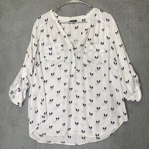 Torrid womens 1 button up sheer roll tab novelty puppy geometric lightweight